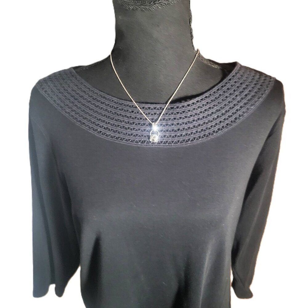 Lauren Ralph Lauren Women's Black Lace Crocheted Boatneck 3/4 Sleeve - Size 1X